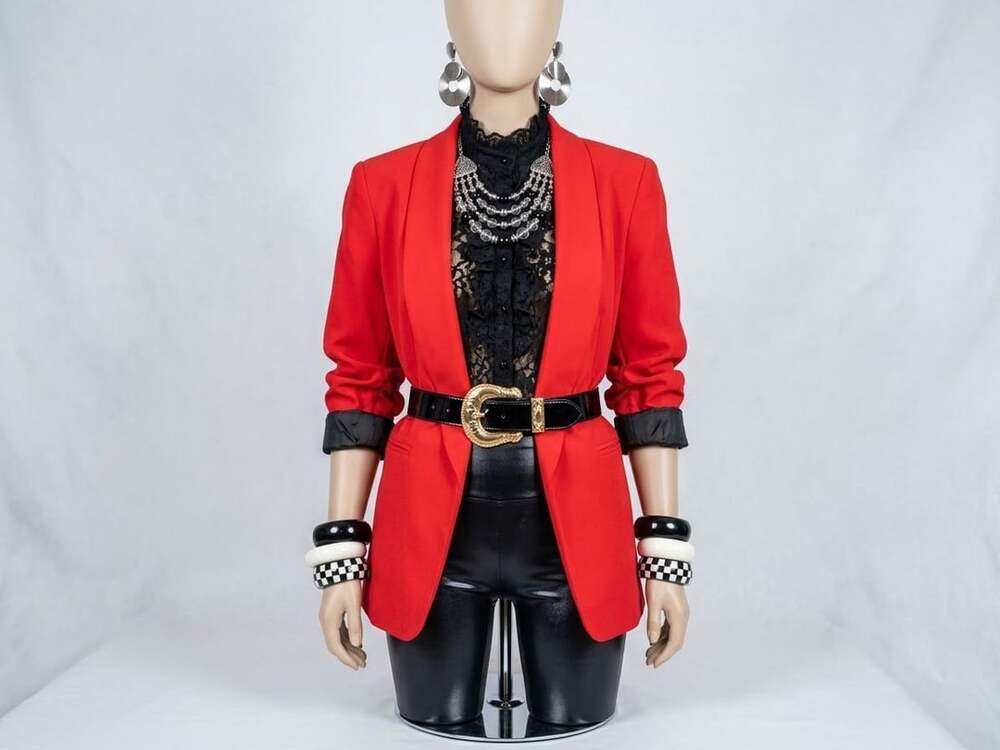 Apt. 9 Blazer Size XL Red Shawl Collar Open Front Ruched 3/4 Sleeve Jacket 80s L